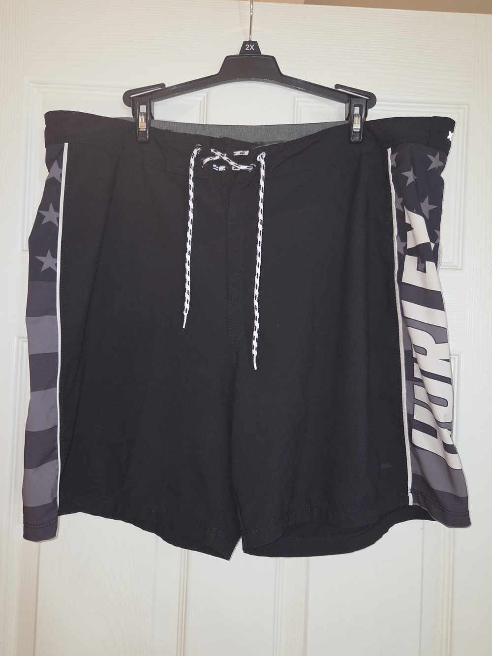 Hurley Black Board Shorts with Gray Star-Stripe Side Panels
